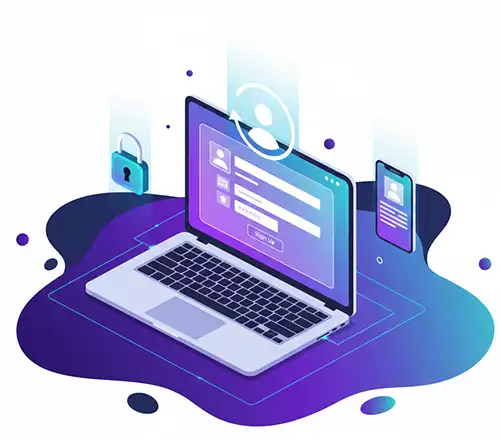 Tampilan formulir registrasi SBOBET di laptop dengan warna biru dan ungu